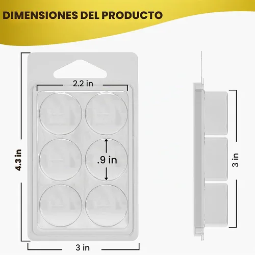 Vista 2 de NATIKON Contenedores de cera derretida, paquete de 100, 6 cavidades, plástico transparente, forma cuadrada, para velas de cera derretida, 4.5 x 3 x