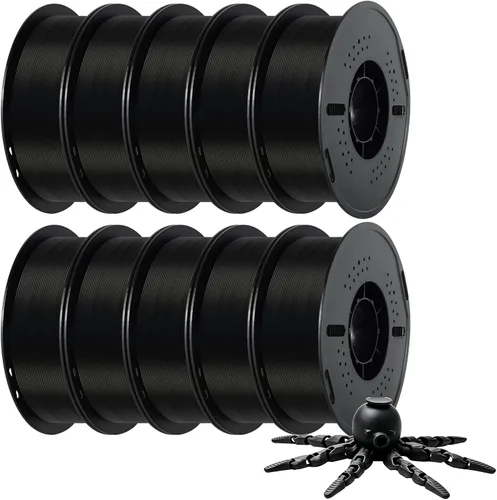 Vista 16 de Kingroon PLA - Filamento para impresora 3D, 10 carretes, precisión dimensional de +/- 0.02 mm, carrete de 10 kg (22 libras), 1.75 mm, 5 negro + 5