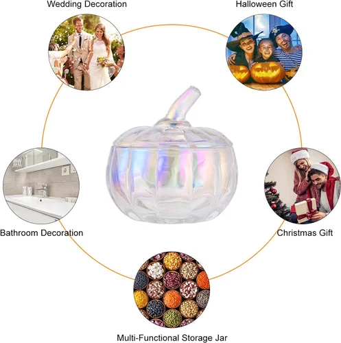 Vista 7 de SHOWLOUE Tarro de cristal para dulces con tapa, recipiente de almacenamiento de alimentos para bufé de dulces de boda, tarro de calabaza