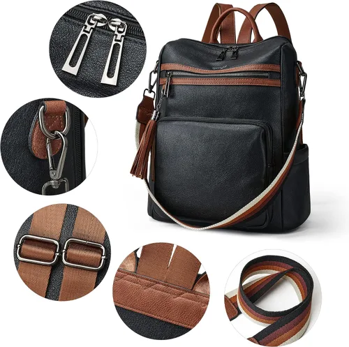 Vista 34 de OPAGE - Mochila de cuero para mujer, con borla de moda, bolso de hombro, mochila grande, bolsa de viaje, gris, L