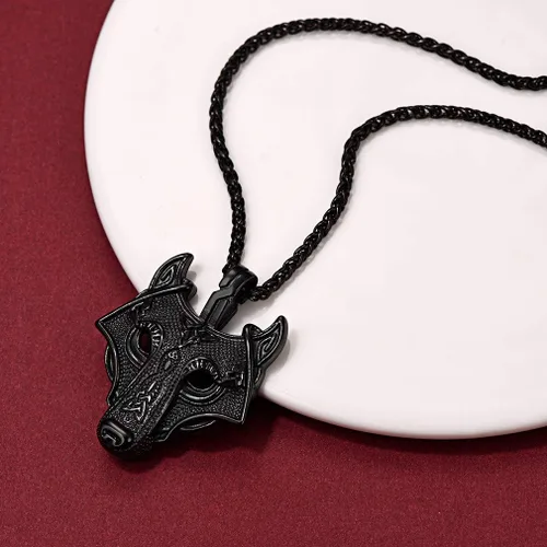 Vista 8 de FaithHeart Collar con colgante de lobo vikingo nórdico para hombres y mujeres, acero inoxidable, chapado en oro de 18 quilates, joyería con embalaje
