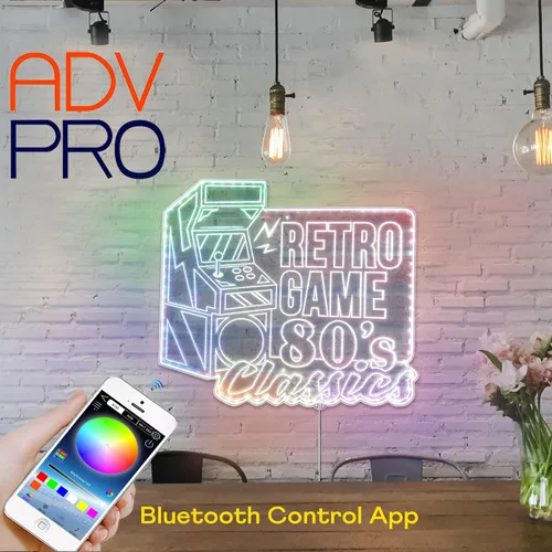 Vista 2 de ADVPRO Arcade Retro Game Classics Video Room RGB Dynamic Glam LED Sign - Forma de corte a borde - Decoración 3D inteligente - Señalización