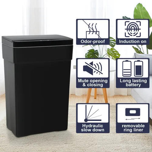 Vista 3 de Basurero automático de 13 galones para cocina, 50 litros, sin contacto, con sensor de movimiento de alta capacidad, para cocina, sala de estar, Negro