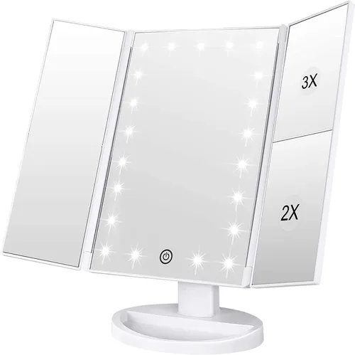 Vista 8 de WEILY Espejo de maquillaje con 21 luces LED, dos modos de fuente de alimentación, pantalla táctil ajustable y espejo de tocador de tres pliegues