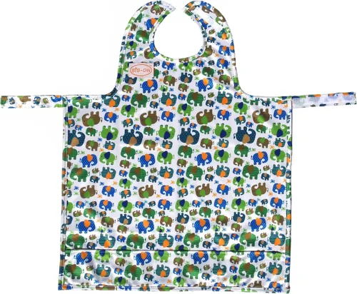 Vista 7 de BIB-ON, Combinación de babero y delantal de cobertura completa para bebés, bebés y niños pequeños de 0 a 4 años. Cuadros azules
