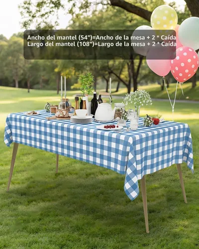 Vista 6 de Smiry 8 paquetes de manteles desechables Gingham, 54 x 108 pulgadas, manteles de plástico impermeables rectangulares en diseño a cuadros