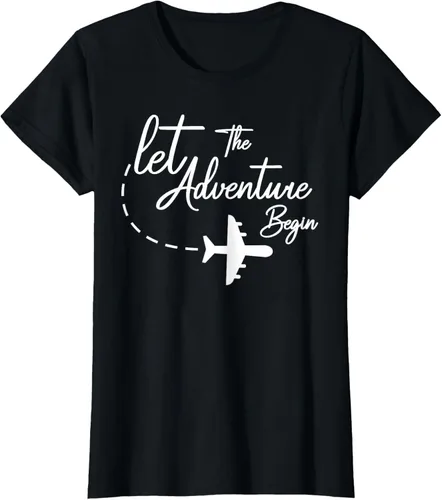 Vista 34 de Let The Adventure Begin - Camiseta inspiradora en modo de viaje en avión, Negro, S