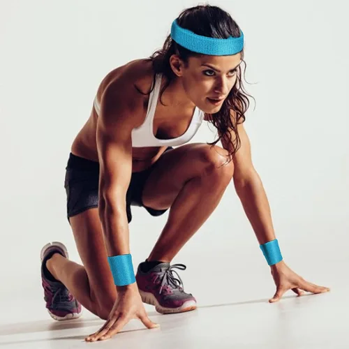 Vista 2 de ASTER Juego de 6 muñequeras para la cabeza, incluye 2 diademas deportivas y 4 pulseras deportivas a rayas coloridas para hombres y mujeres