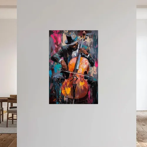 Vista 2 de SWQYLB Arte de pared de música negra, arte abstracto de jazz, pintura afroamericana, lienzo, instrumentos musicales, imágenes, aula, música, Negro