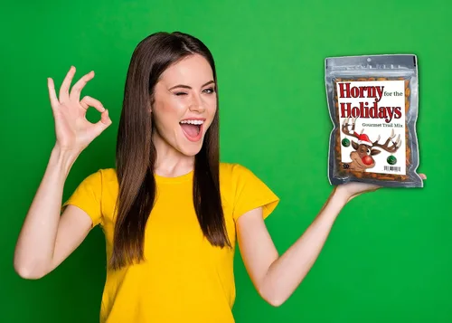 Vista 3 de Horny for the Holidays Trail Mix Gourmet Food Gifts - Divertidos rellenos de calcetines para hombres, renos rodolfos, regalos de Navidad, regalos