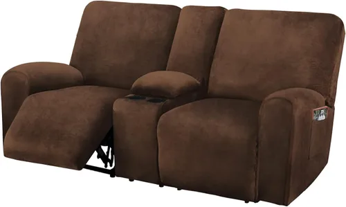 Vista 12 de ULTICOR Funda para Sofá de Dos Plazas Reclinable con Consola del Medio, Fundas de Sofá Reclinable de Terciopelo Elástico de 8 Piezas, Gruesas, Negro