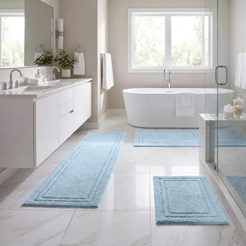Vista 17 de Superior Cotton Washable Bath Rug, Non Slip Runner, 1 Piece Set, Black Absorbent Combed Cotton Bath Rug Runner or Rug Set, Bathroom Vanity or