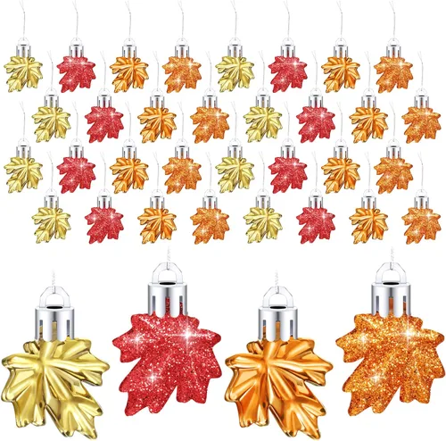 Vista 8 de WILLBOND 36 piezas de adornos de Acción de Gracias para árbol pequeño, decoración de árbol de Acción de Gracias, hoja de arce, adornos colgantes