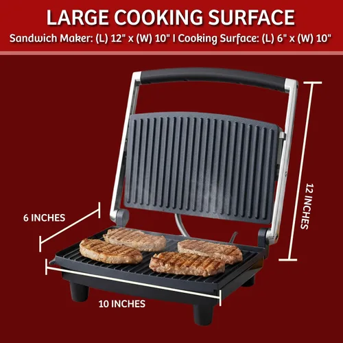 Vista 2 de Chef Buddy Panini Press Gourmet Sandwichera para una cocina saludable - Parrilla interior con bandeja de goteo de Classic Cuisine (plateado), otro