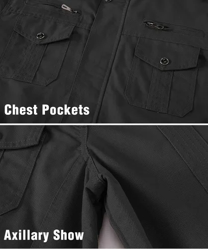 Vista 4 de HJWWIN Chaqueta militar de algodón para hombre, chaqueta tipo bomber con múltiples bolsillos