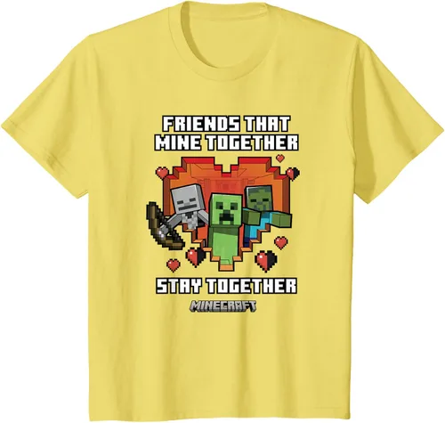 Vista 4 de Minecraft Camiseta de San Valentín Friends That Mine Together Mobs, Negro
