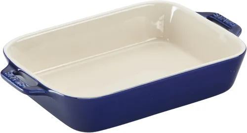 Vista 6 de STAUB Juego de 4 sartenes de cerámica para hornear, cacerola con tapa, sartén para brownies, azul oscuro