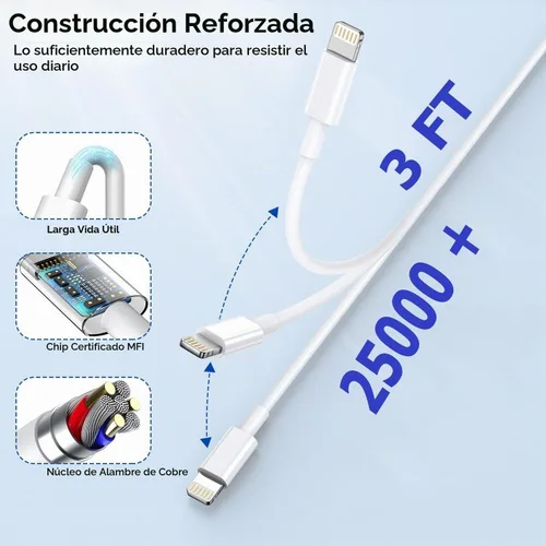 Vista 4 de Cargador de iPhone de carga rápida, PD i Phone USB C Cargador de pared Bloque i Phone 14 Cargador rápido con cable USB C a Lightning de 3 pies, cubo