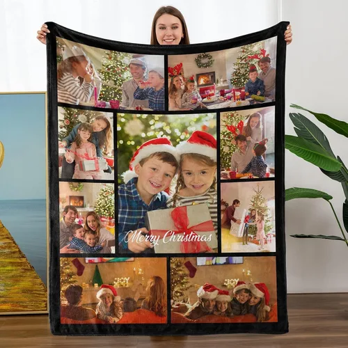 Vista 24 de TURMTF Manta personalizada con foto para mamá de hija e hijo, regalos de boda personalizados para ella, él, pareja, esposa, marido, novia, novio