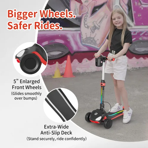 Vista 6 de 3-Wheel Electric Scooter for Kids Ages 4-8, 5 MPH, 3 Adjustable Heights Negro