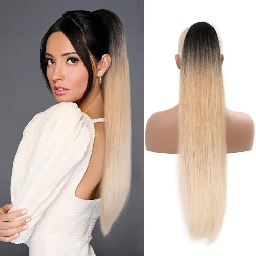 Vista 8 de Extension de cola de caballo con cordón de 26 pulgadas para mujer, extensiones de cola de caballo largas y onduladas, extensiones de cabello