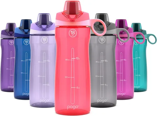 Vista 29 de Pogo Botella de agua de plástico tritán sin bisfenol A con tapa con pico de 18 onzas, color azul