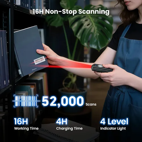 Vista 4 de Eyoyo Mini escáner de código de barras inalámbrico: escáner de código de barras Bluetooth portátil 3 en 1 con indicador de nivel de batería, lector