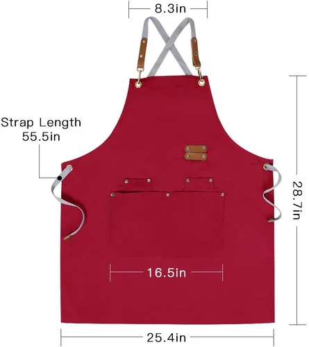 Vista 4 de Delantal de chef, delantal cruzado para hombres y mujeres con correas ajustables y bolsillos grandes, de lona, M - 2EG.