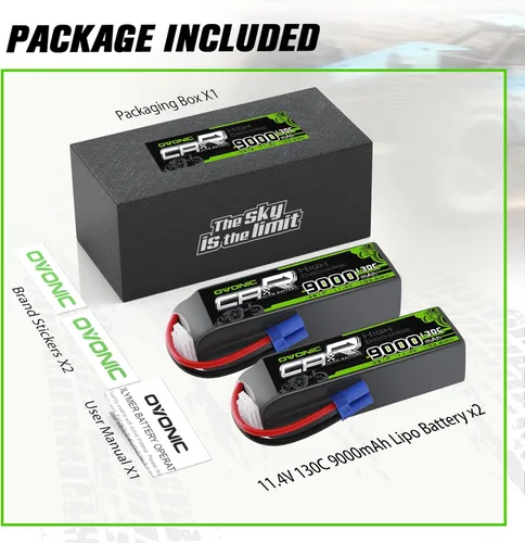 Vista 6 de OVONIC 3S LiPo Batería 9000mAh 11.4V Alto Voltaje 130C RC Batería con conector EC5 (paquete de 2)