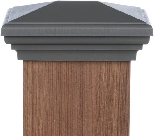 Vista 13 de Tapa de poste piramidal gris de 4 x 4 para postes de 3.5 x 3.5 pulgadas, más común para postes tratados a presión, parte superior cuadrada