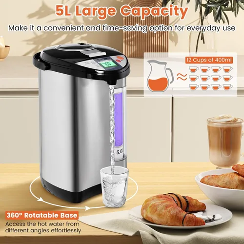 Vista 7 de ARLIME Dispensador de agua caliente de 5 L, hervidor de agua eléctrico con dispensador de 3 vías, pantalla LCD y 5 ajustes de temperatura, caldera