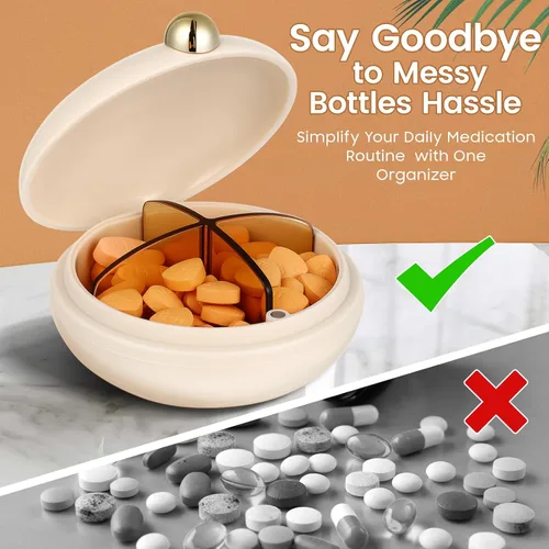 Vista 3 de iplusmile Organizador de píldoras de viaje, 4 compartimentos, pastillero portátil, caja de medicina diaria para vitaminas grandes, contenedor a