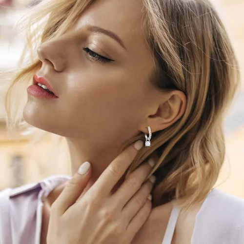 Vista 3 de Aretes de aro de plata de ley chapada en rodio para mujer, mes de nacimiento, aretes únicos de plata esterlina chapada en rodio para mujer