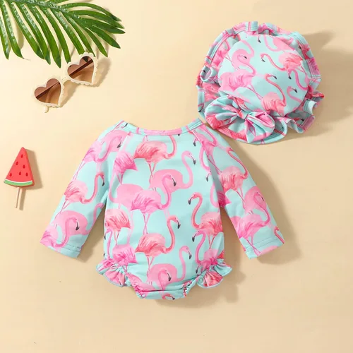 Vista 3 de Traje de baño de una pieza con cremallera de manga larga para bebé niña con gorro