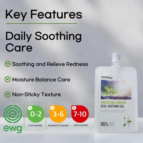 Vista 2 de daymellow Heartleaf - Gel calmante 96% Houttuynia Cordata Real 10.58fl.oz/10.58 oz, acné, calma, enrojecimiento, gel calmante facial coreano