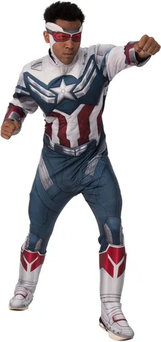 Vista 4 de Rubies Marvel - Disfraz de lujo para hombre, The Falcon and The Winter Soldier Captain America, Azul Patchwork