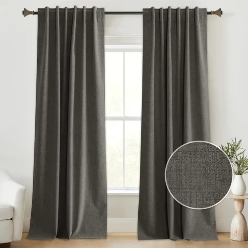 Vista 16 de StangH Cortinas Opacas con Pliegues Pinzados para Dormitorio, Cortinas de Ventana con Textura de Lino Beige con Ganchos, Aislante de Energía Neutro