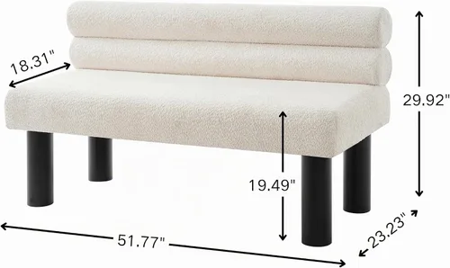 Vista 2 de GDFStudio Banco tapizado de bouclé con respaldo para comedor, banco de entrada estilo granja con patas de madera de goma, banco largo para Beige