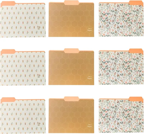 Vista 3 de Carpetas de archivos lindas de Steel Mill & Co., juego de 9, organizador de documentos para archivador, archivos decorativos de tamaño carta, abejas