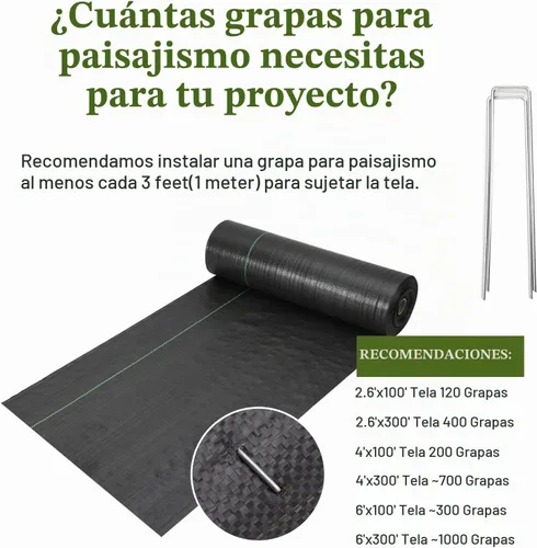 Vista 7 de HongWay Tela de barrera de malezas de 2.6 pies x 100 pies, tela de bloque de malezas resistente con 40 grapas en forma de U, tapete de control