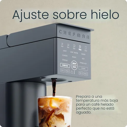 Vista 8 de Chefman Cafetera de una sola porción, funciona con K-Cup y café molido Medianoche