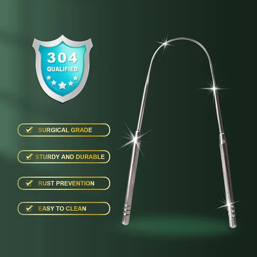 Vista 3 de Paquete de 2 raspadores de lengua, limpiador de lengua quirúrgico 100% de acero inoxidable 304 para adultos y niños, cepillo de lengua profesional