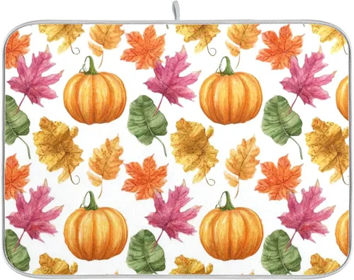 Vista 15 de Tapete de secado de platos de camión de otoño de 16 x 18 pulgadas, hojas de otoño, calabaza, girasol, almohadilla de secado de platos, protector