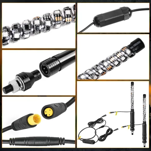 Vista 6 de Nirider 2PCS Luces LED Whip de 1 pie con Poste de Bandera Control Remoto Espiral RGB Luz de Persecución Todoterreno Antena Iluminada de Advertencia