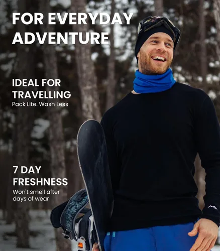 Vista 5 de 100% Merino Wool Base Layer Mens - Long Sleeve Thermal Shirts with Socks .320 negro