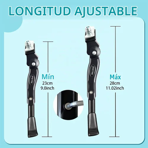 Vista 3 de Kickstand para niños bicicleta para 16, 18, 20 pulgadas, ajustable, plegable, montaje central, bicicletas para niños, aleación de aluminio negro