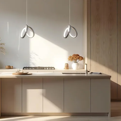 Vista 7 de Iluminación colgante moderna de isla, con control remoto regulable y aplicación de lámpara Samrt, lámpara de techo negra colgante ajustable