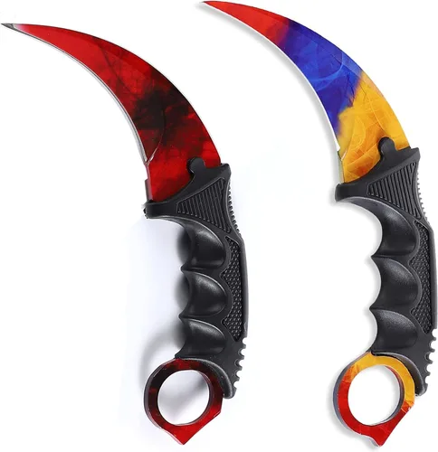 Vista 10 de 2 Piezas Cuchillo Karambit de Hoja Fija, Herramienta Táctica de Acampada, Cuchillo de Caza al Aire Libre con Funda y Cordón, Adecuado