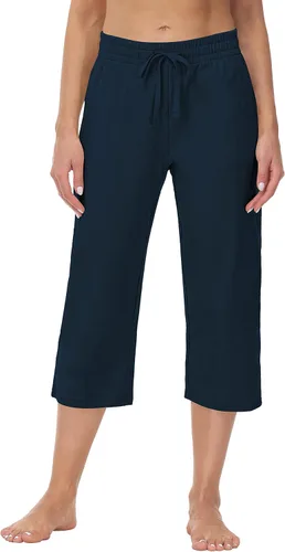 Vista 2 de Cakulo Pantalones capri de pierna ancha para mujer, pantalones capri de yoga de verano de cintura alta, casuales, pantalones recortados con bolsillos