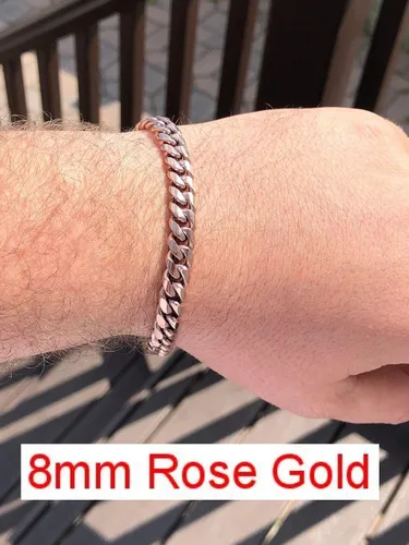Vista 7 de HarlemBling Pulsera cubana de Miami para hombre, 0.315-0.709in, eslabones cubanos pesados de 14 quilates de 18 quilates de oro amarillo o rosa sobre